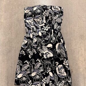 Cute floral black and white y2k strapless dress